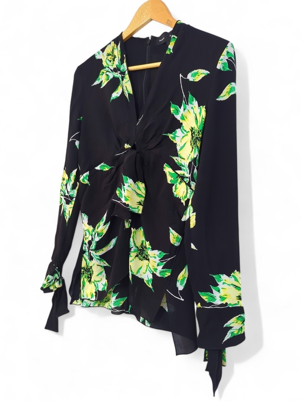 Proenza Schouler 100% Silk Floral Tie Front Keyhole Blouse Draped Top Size 4 - Picture 3 of 10